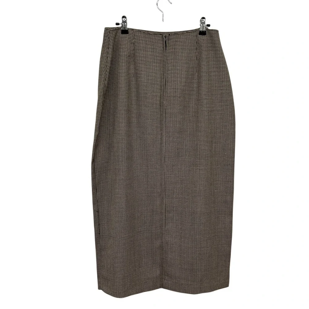Houndstooth Midi Skirt 12 Academia Quiet Luxury Preppy 90s Heritage Old Money - Picture 4 of 9
